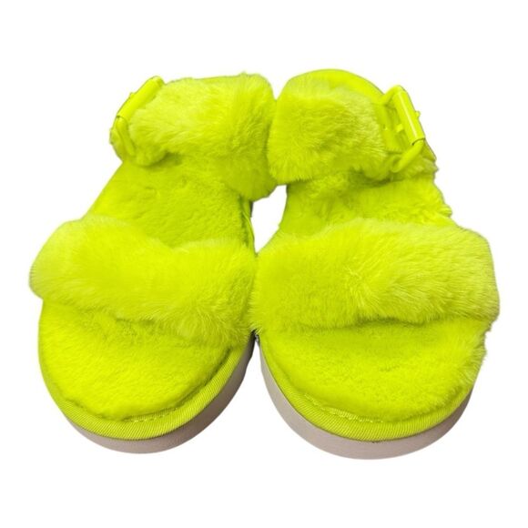New Nine West Women's Funkie Lime Green Fuzzy Furry Slide Sandals 9 - Picture 3 of 5